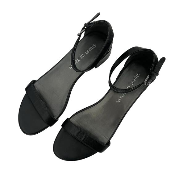 Stuart Whitman Nudist June Black Leather Sandal block Heel Size 9 minimalist - Picture 3 of 14